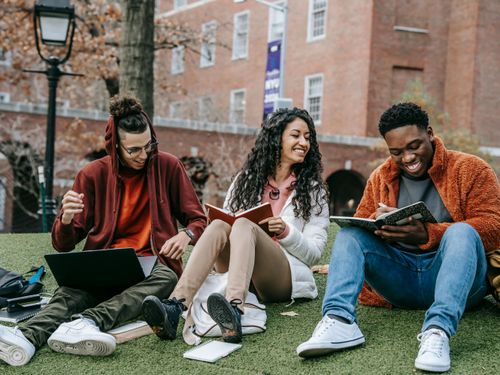 | Photo by Keira Burton: https://www.pexels.com/photo/cheerful-multiethnic-students-with-books-sitting-near-university-6146978/